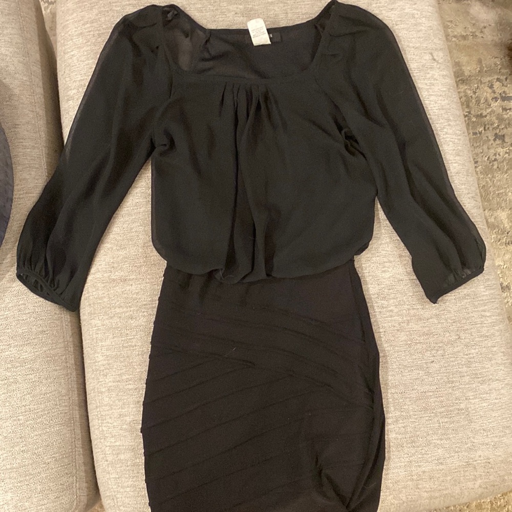 Black dress mesh sleeves skin tight skirt